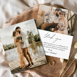 Casamento de Orçamento 2 Fotos Obrigado Cartões<br><div class="desc">Elevem a vossa gratidão com as nossas elegantes cartas de agradecimento que incluem a escrita moderna e a vossa fotografia favorita do casamento. Essas cartas oferecem um na moda e design minimalista que complementa perfeitamente qualquer estética de casamento. Personalize-os com uma mensagem sincera de apreço para transmitir seus obrigados aos...</div>