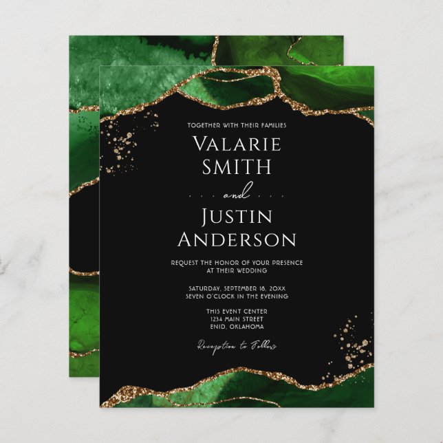 Casamento de Orçamento de Agate Verde Emerald (Frente/Verso)