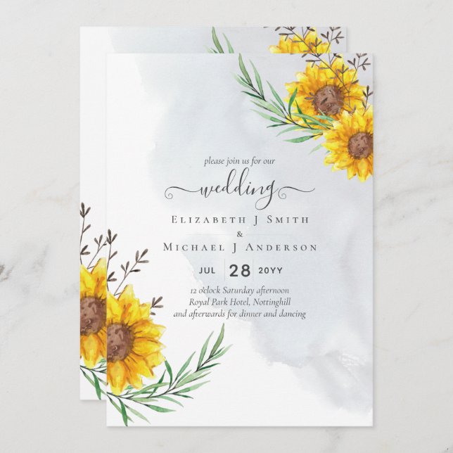 Casamento de Orçamento Rustic Sunflower Woodland B (Frente/Verso)