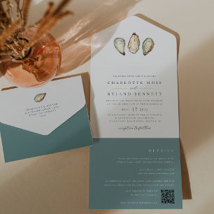 Casamento de Ostras de Aquarela Costeira