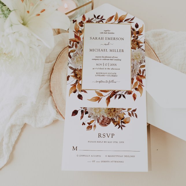 Casamento de Outono (Rustic Fall Leaves Wedding All In One Invitation by Painted Paperie
)