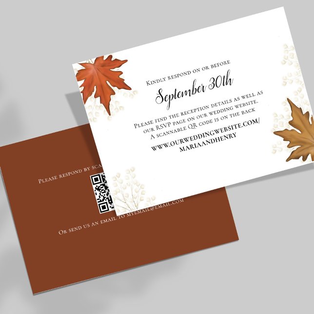 Casamento de Outono Código QR de Resposta Folhas d (Elegant watercolor fall autumn leaves wedding response card. )