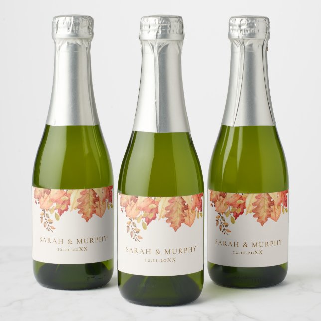 Casamento de Outono com Folhas de Aquarela Elegant (Garrafas)