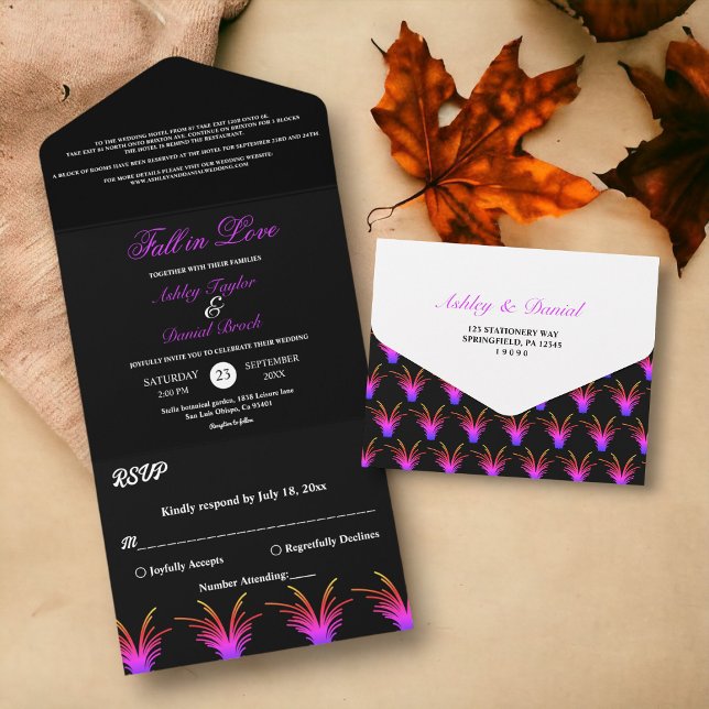 Casamento de Outono Elegante Preto e Branco com Gr (Criador carregado)