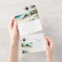 Casamento de paisagens de praia de Palm, na costa 