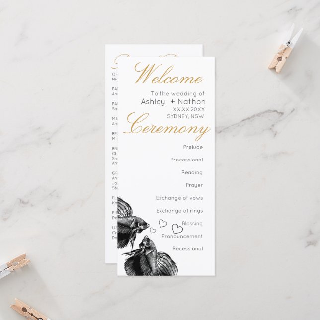 Casamento de Peixes Dourados Elegante Preto (Frente/Verso In Situ)