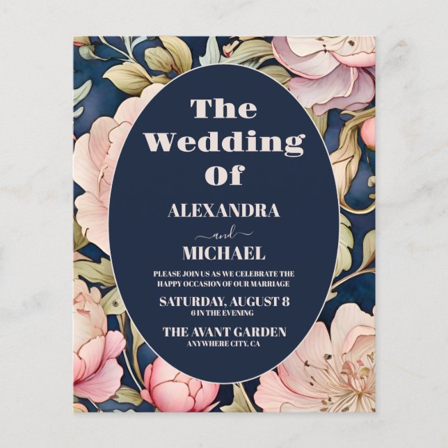 Casamento de Peony Arte Nouveau, Cor de Água Pinta (Frente)