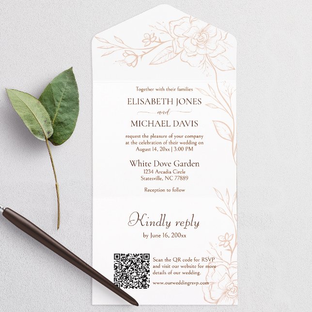 Casamento de Pêssego com Código QR Legant (All-in-one wedding invitation with QR code to RSVP - Simplify and save time for you and your guests.)
