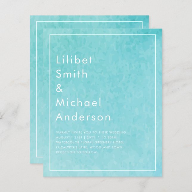 Casamento de Praia BLIZZARD BLUE Watercolor (Frente/Verso)