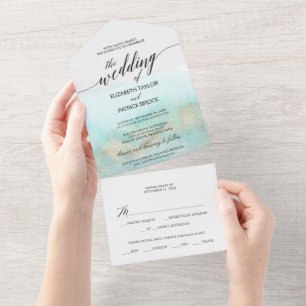 Casamento de praia com Aqua e Dourada Watercolor