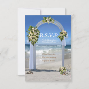 Casamento de Praia com Cartão RSVP de Rosas Branca