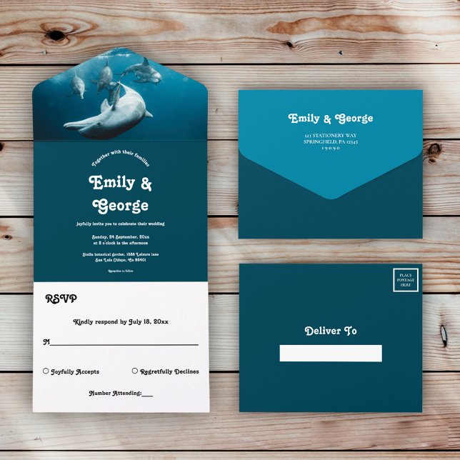 Casamento de praia com golfinhos lúcidos e marinho (Criador carregado)