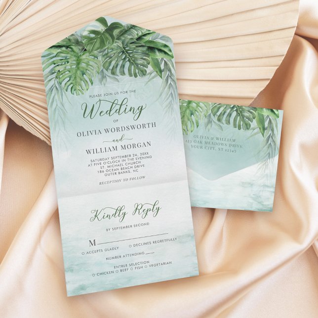 Casamento de praia com granja verde de folhas trop (Criador carregado)