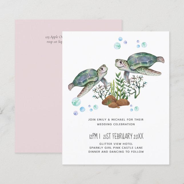Casamento de praia com tartarugas marinhas BUDGET (Frente/Verso)