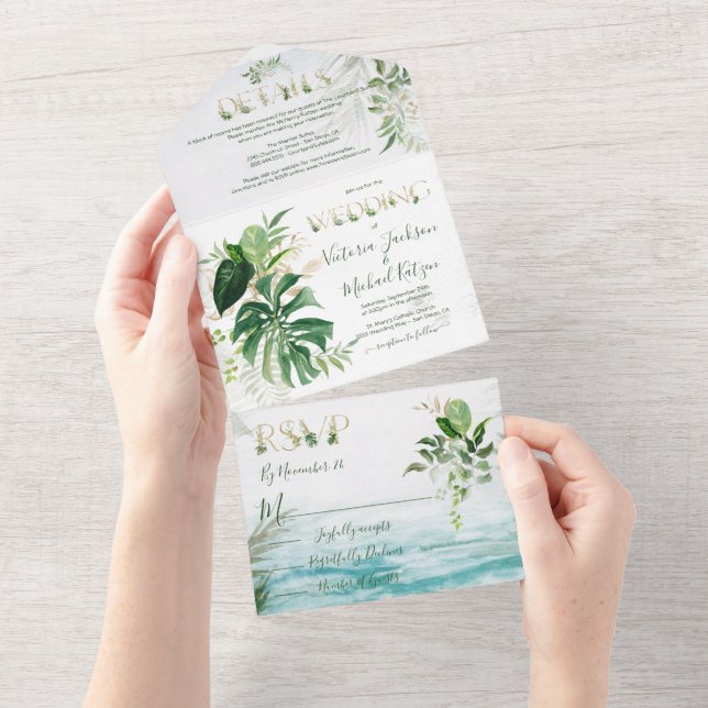 Casamento de Praia de Folhas Tropicais (Aba destacável)
