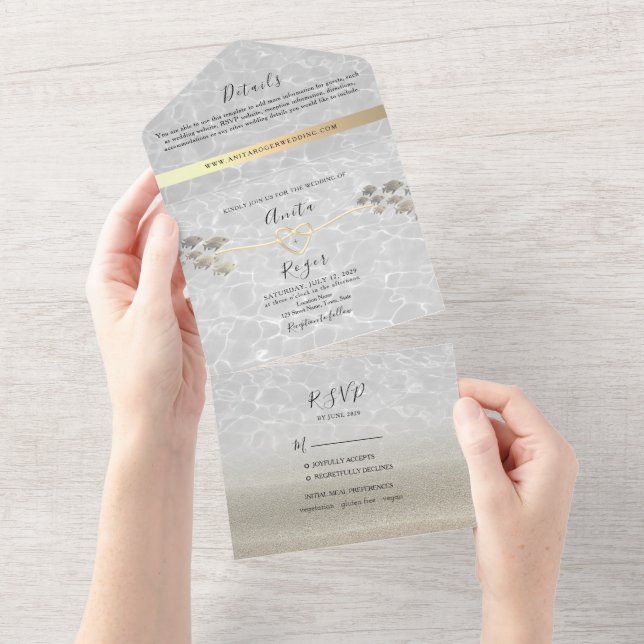 Casamento de Praia Minimalista Moderno Dourado (Aba destacável)