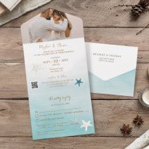 Casamento de praia mínimo com código QR de foto RS