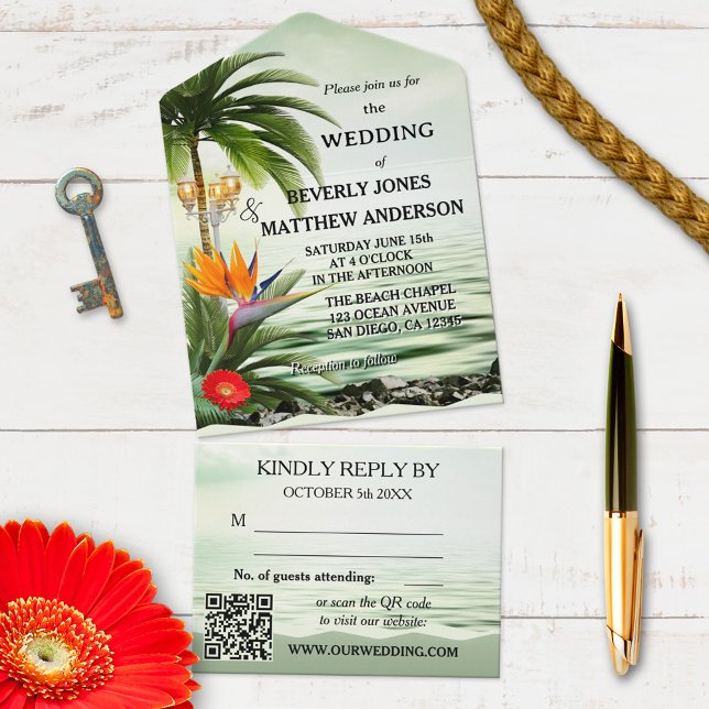 Casamento De Praia Tropical Em Um Único Convite (Criador carregado)
