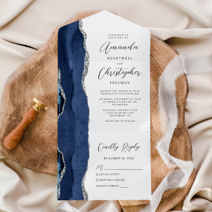 Casamento de Prata Azul Marinho Agate