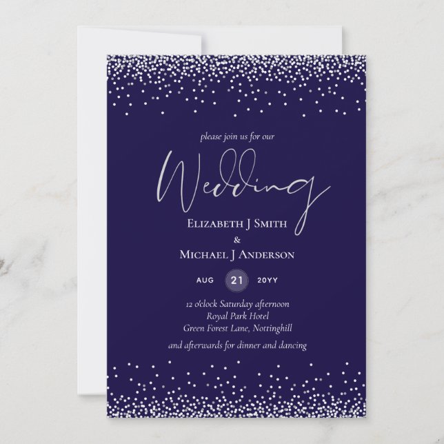 Casamento de Prata Azul-Marinho Moderno Confetti (Frente)