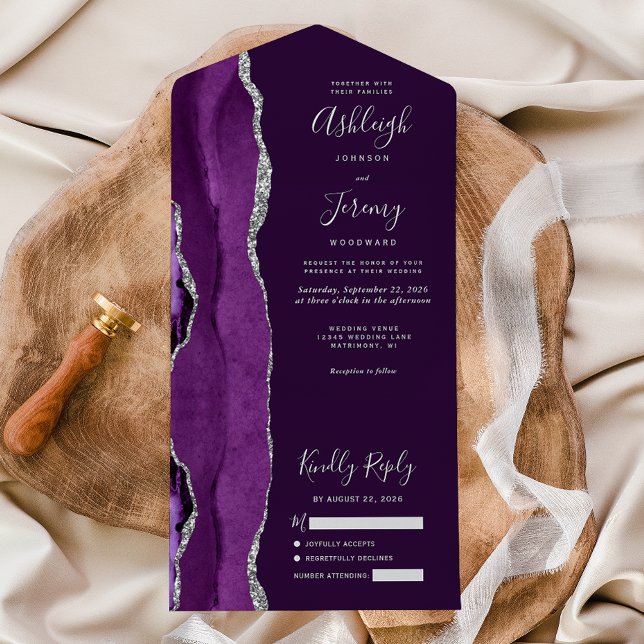 Casamento de Prata Prateada Roxo Moderna (Criador carregado)