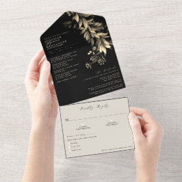 Casamento de preto e bege com um verde simples