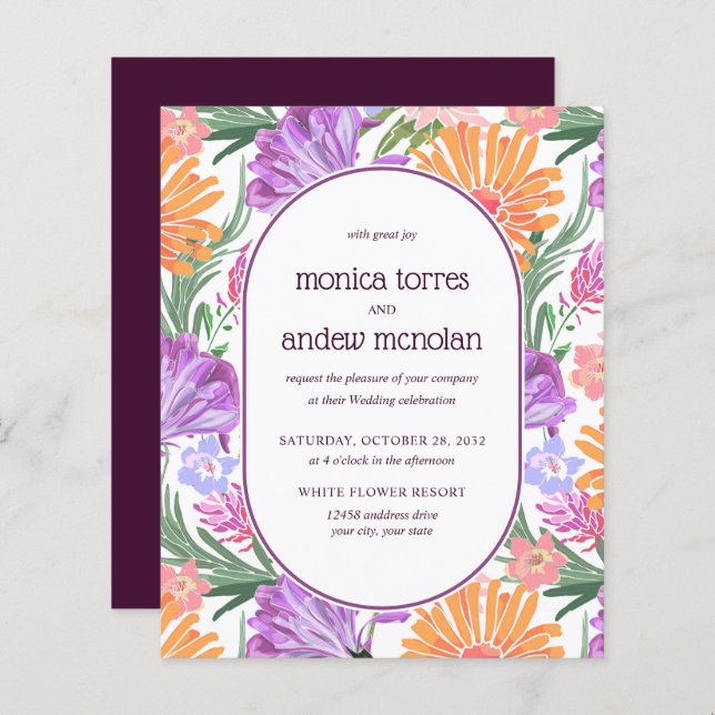 Casamento de primavera de Florais Amarelos Laranja (Frente/Verso)