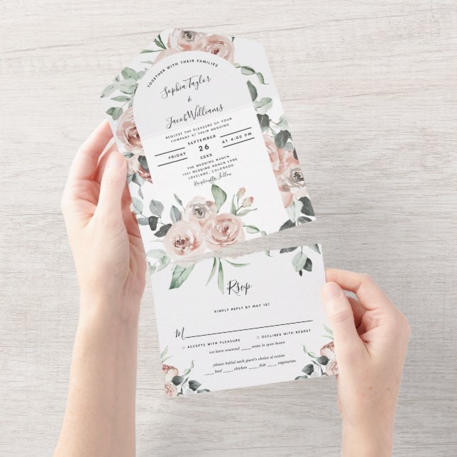 Casamento de primavera Floral Rosa Blush com RSVP (Aba destacável)