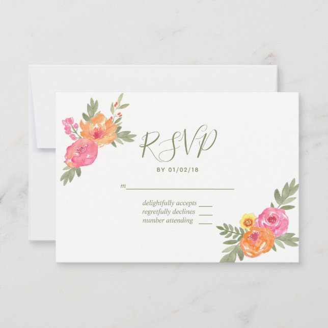Casamento de Primavera flores aquarela RSVP (Frente)