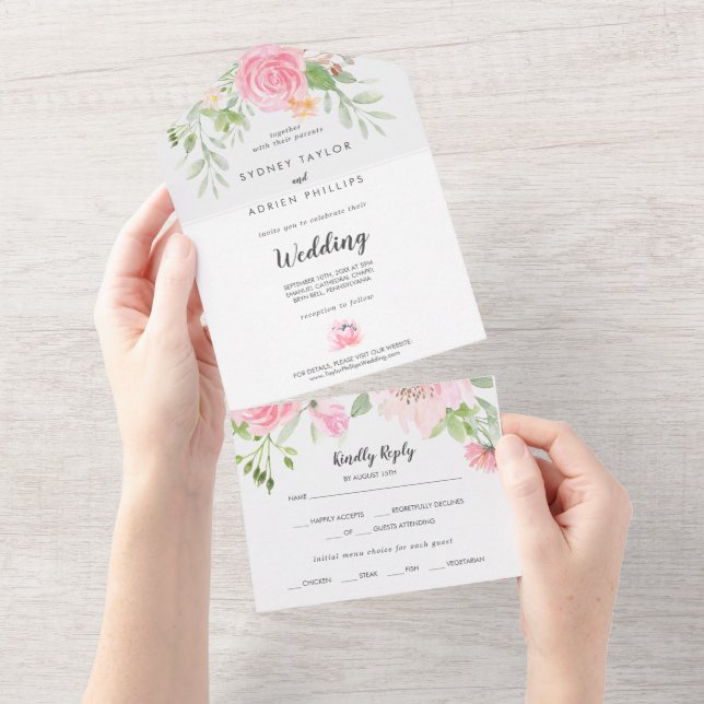 Casamento De primavera Peony Tudo Em Um Convite (Tearaway)