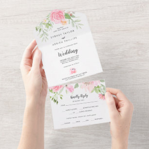 Casamento De primavera Peony Tudo Em Um Convite