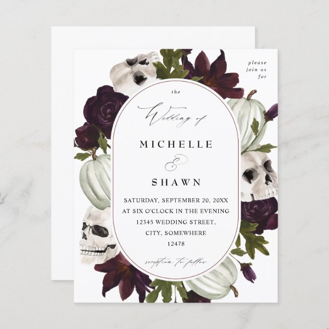 Casamento de Purple Floral & Skull no Halloween W (Frente/Verso)