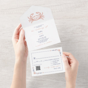Casamento de QR na praia de RSVP Vermelha e Azul c
