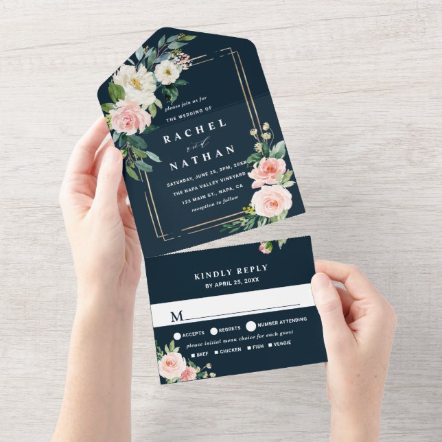 Casamento de Quadro Dourado Azul com Marinho Blush (Tearaway)