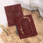 Casamento de Quadro Dourado Botânico Burgundy<br><div class="desc">Convites de casamento, clássicos e minimalistas, com um quadro de arco verde-ouro, um fundo de burgundy profundo e tipografia elegante. Personalize essas placas para fazer seus próprios convites de casamento exclusivos. Selecione o botão "Personalizar" para alterar o texto. Este design eterno combina com qualquer celebração de casamento no jardim ou...</div>