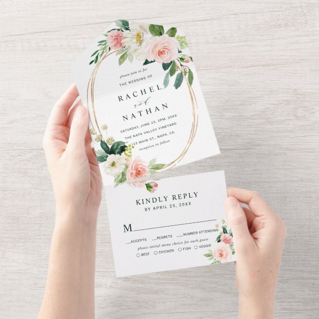 Casamento de Quadro Oval Dourado Blush White Bloom (Tearaway)