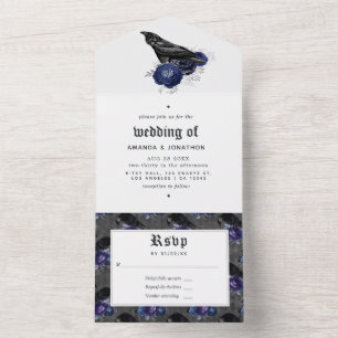 Casamento De Raven Floral Gótico Em Um Convite