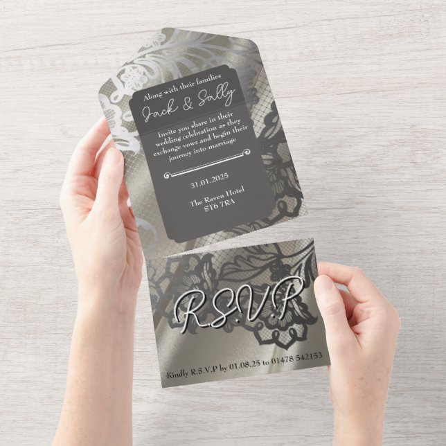 Casamento de renda preta elegante (Aba destacável)