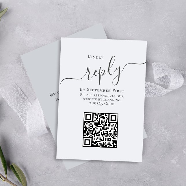 Casamento de Resposta do Código QR da Caligrafia A (Simple blue-grey wedding RSVP card with a scannable QR code. )