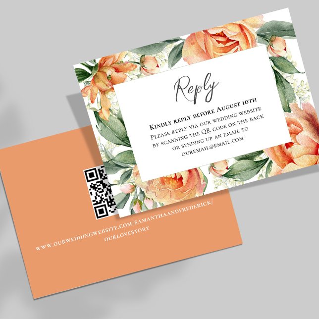 Casamento de Resposta Floral de Pêssego de Aquarel (Wedding RSVP reply card with elegant watercolor peach floral. )