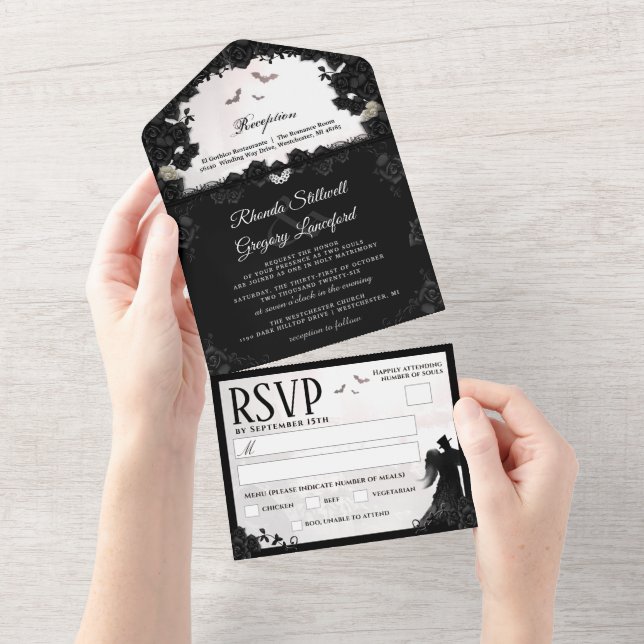 Casamento De Romance Gótico (RSVP De Menu) Tudo Em (Aba destacável)