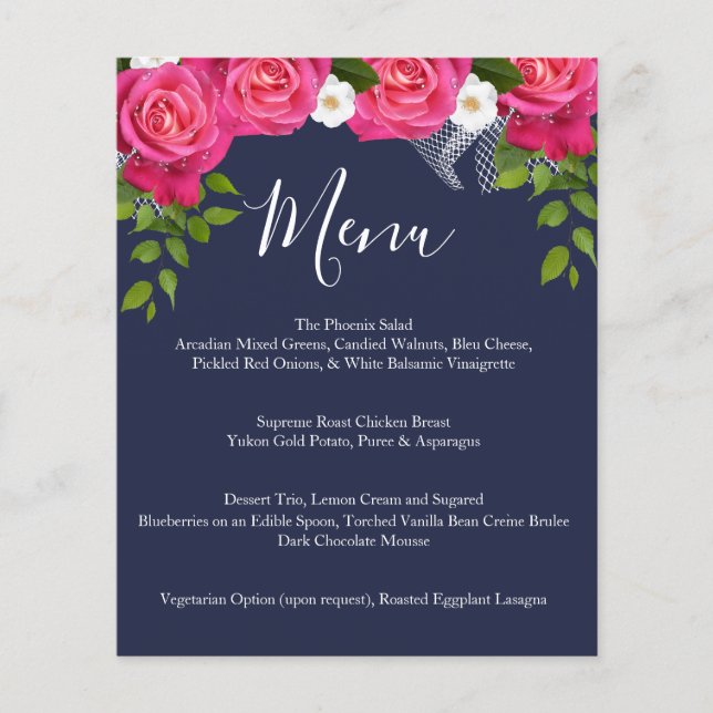 Casamento de Rosa Azul e Rosa Rosa - Noite - Menu (Frente)