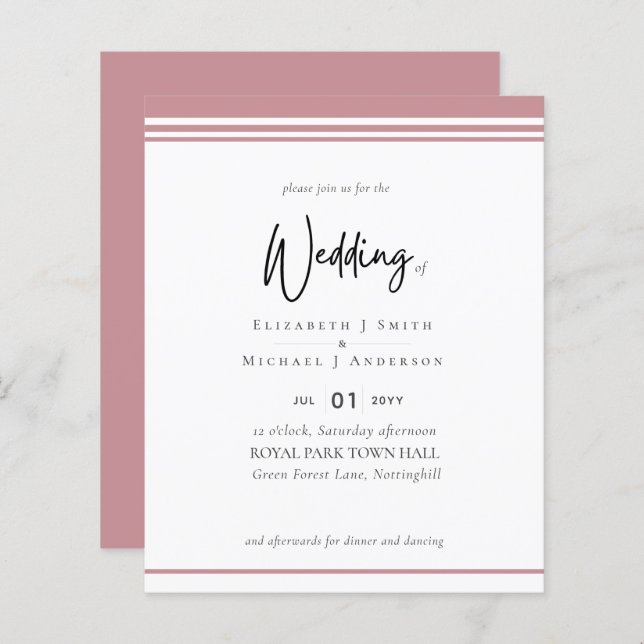 Casamento de Rosa de Orçamento Rosa Simples Elegân (Frente/Verso)