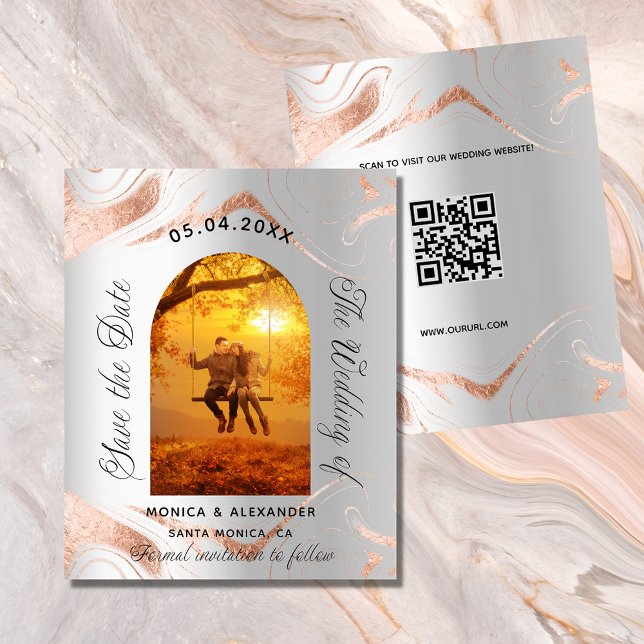 Casamento de rosa de prata QR salve o cartão de da (Criador carregado)