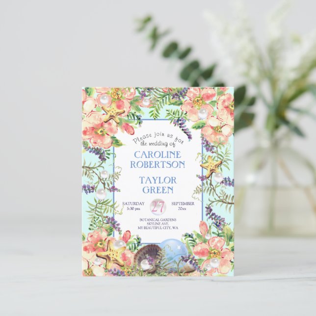 Casamento de Rosa Seashell Pearl em Aqua Beach (Em pé/Frente)