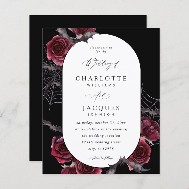 Casamento de Rosa vermelha de Halloween - Preto (Frente/Verso)