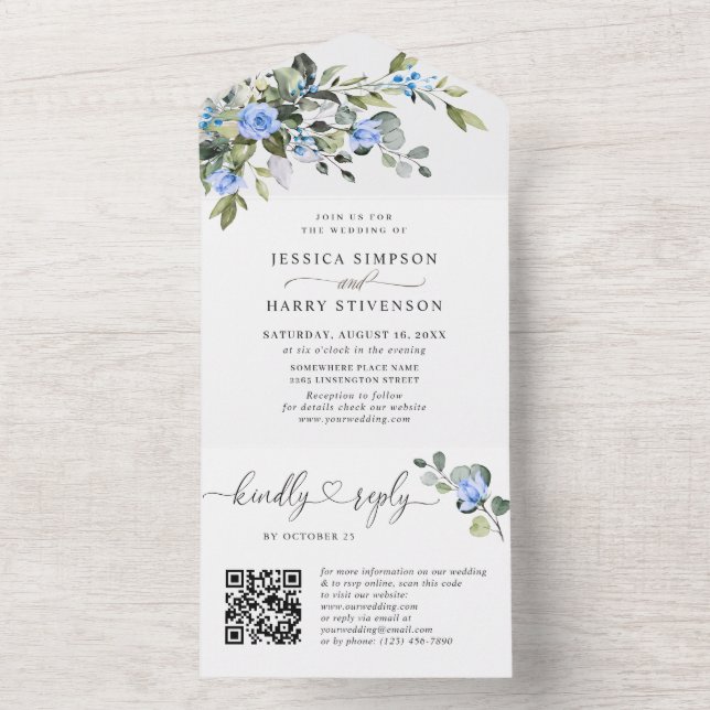 Casamento de Rosas Azuis Eucalyptus Elegante (Interno)