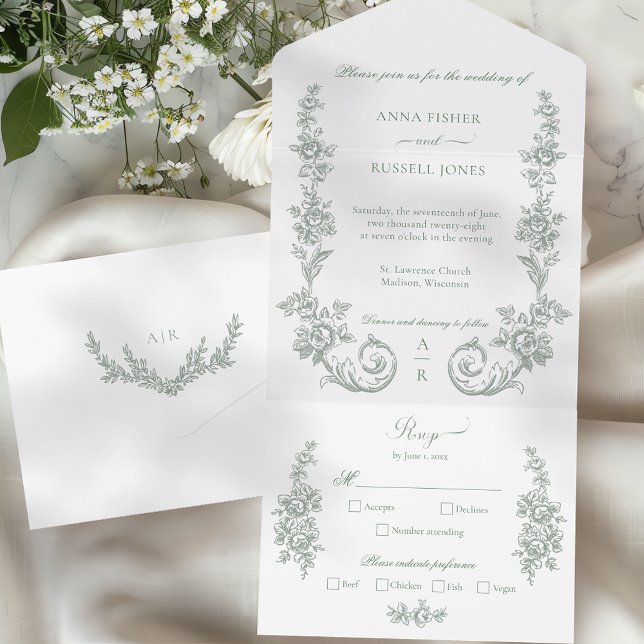 Casamento de Rosas Barrocas Elegantes Sage (Criador carregado)