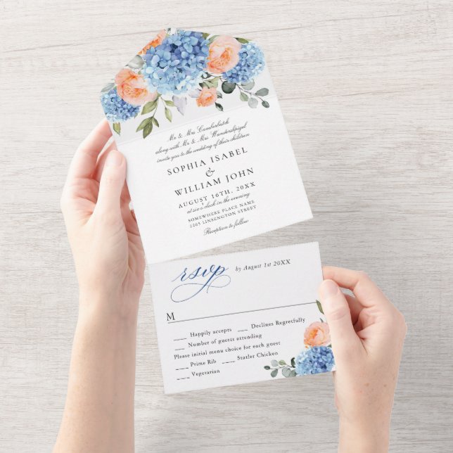 Casamento de Rosas Blush de Hydrangea Azul Elegant (Aba destacável)
