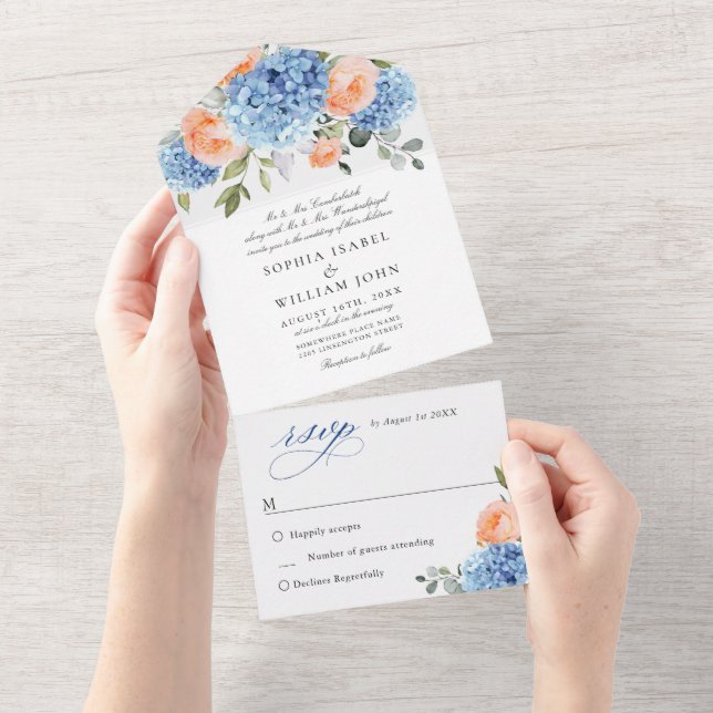 Casamento de Rosas Blush de Hydrangea Azul Elegant (Aba destacável)